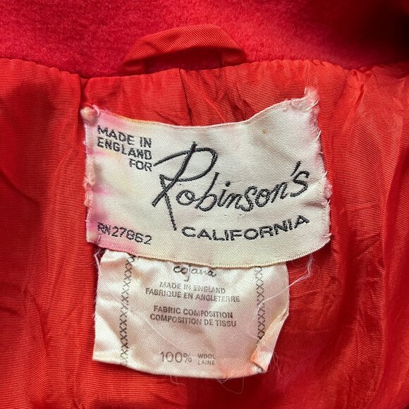 Vintage Robinson's Made in England Wool Coat Orange-Red *Flaws - Picture 2 of 15